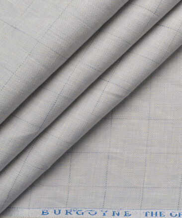 Burgoyne Men's 100% Linen 30 LEA Checks  Unstitched Suiting Fabric (Light Grey)