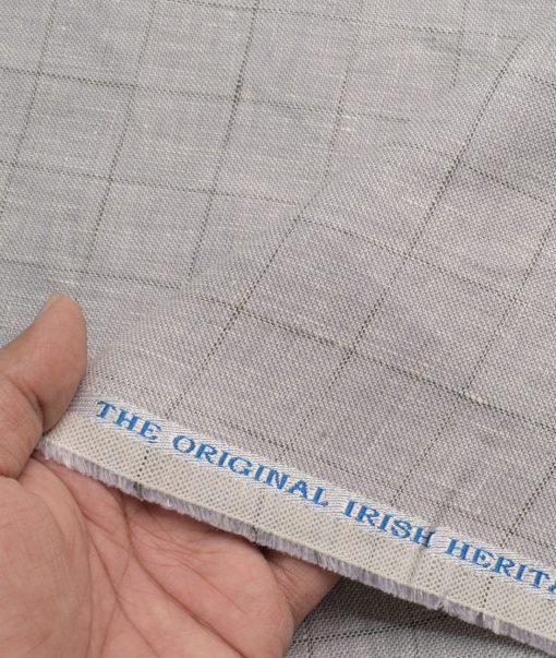 Burgoyne Men's 100% Linen 30 LEA Checks  Unstitched Suiting Fabric (Grey)