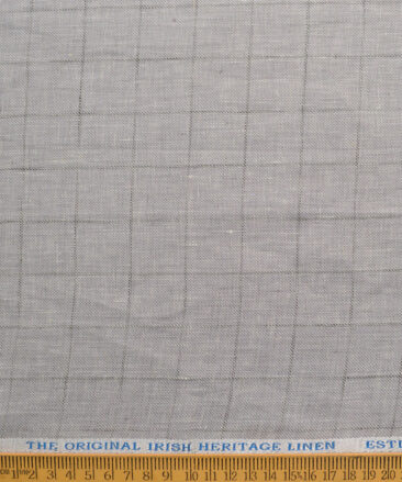 Burgoyne Men's 100% Linen 30 LEA Checks  Unstitched Suiting Fabric (Grey)