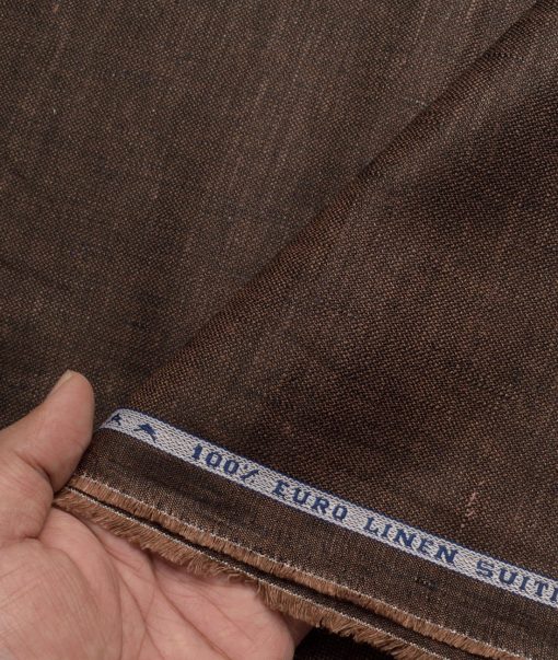 Solino Men's 100% Linen 30 LEA Solids  Unstitched Suiting Fabric (Dark Chocolate Brown)