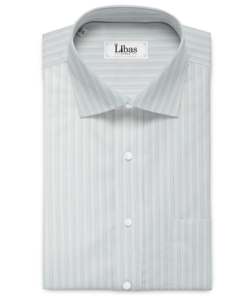 Raymond Men's 100% Cotton Striped  Unstitched Shirting Fabric (White & Blue) - Image 2