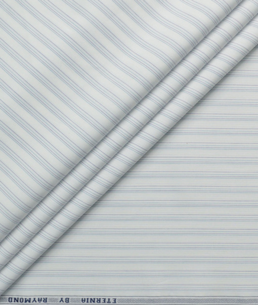 Raymond Men's 100% Cotton Striped  Unstitched Shirting Fabric (White & Blue)