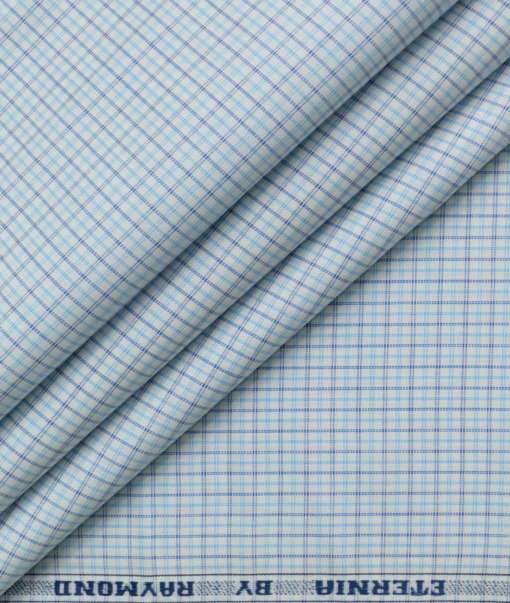 Raymond Men's 100% Cotton Striped  Unstitched Shirting Fabric (White & Firozi Blue)