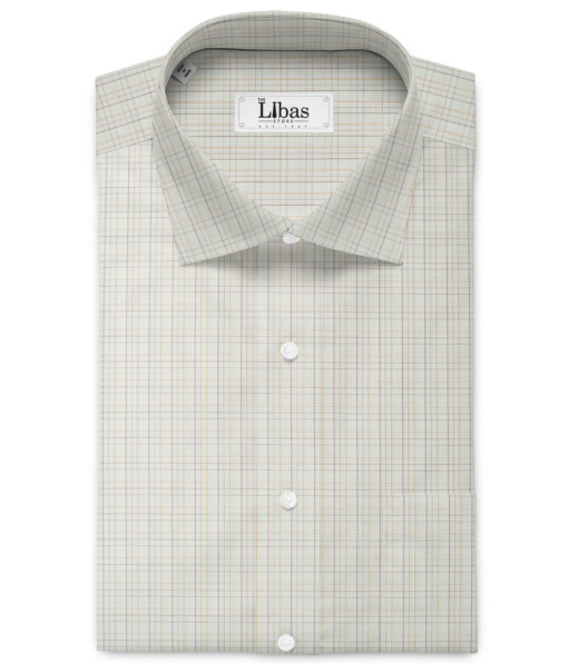 Raymond Men's 100% Cotton Checks  Unstitched Shirting Fabric (Off-White & Orange) - Image 2