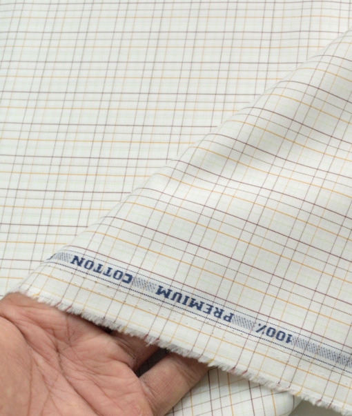 Raymond Men's 100% Cotton Checks  Unstitched Shirting Fabric (Off-White & Orange) - Image 3