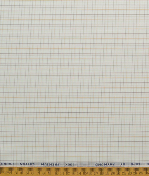 Raymond Men's 100% Cotton Checks  Unstitched Shirting Fabric (Off-White & Orange) - Image 5