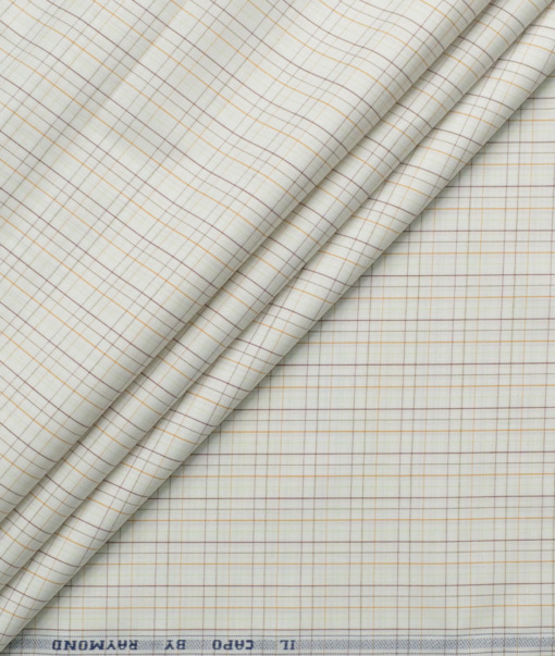 Raymond Men's 100% Cotton Checks  Unstitched Shirting Fabric (Off-White & Orange)