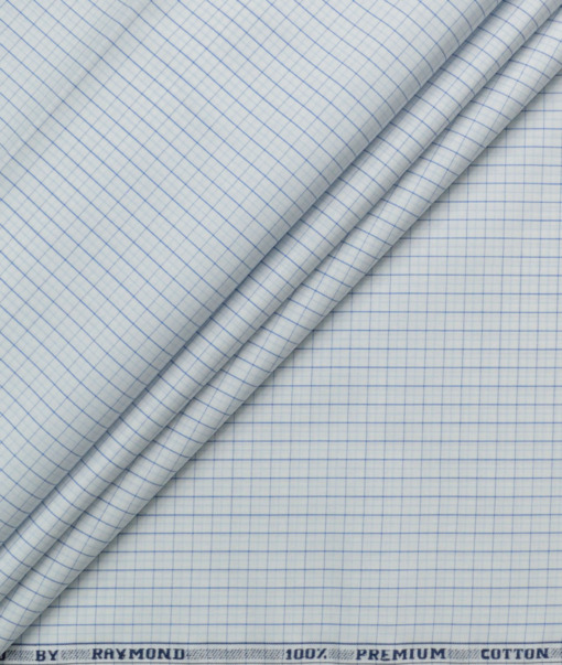 Raymond Men's 100% Cotton Checks  Unstitched Shirting Fabric (White & Royal Blue)