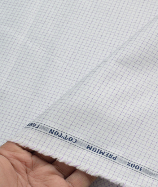 Raymond Men's 100% Cotton Checks  Unstitched Shirting Fabric (White & Purple) - Image 3