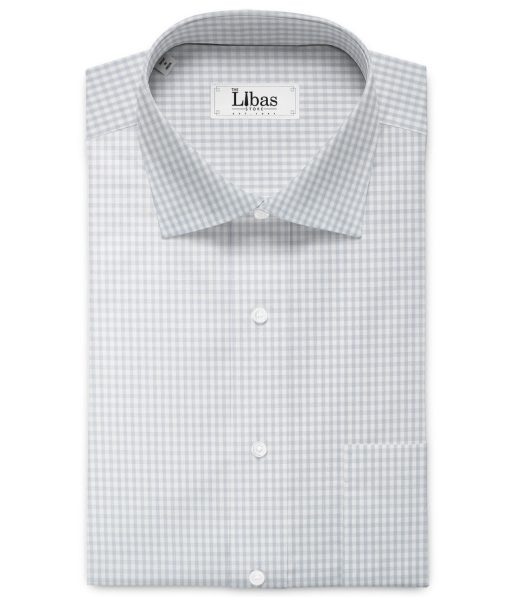 Cadini Men's Bamboo Checks  Unstitched Wrinkle Free Shirting Fabric (White & Grey)