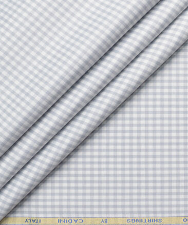 Cadini Men's Bamboo Checks  Unstitched Wrinkle Free Shirting Fabric (White & Grey)