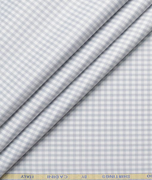 Cadini Men's Bamboo Checks  Unstitched Wrinkle Free Shirting Fabric (White & Grey)