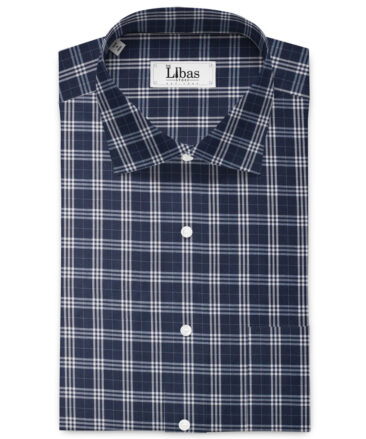 Cotton Fusion Men's Poly Cotton Checks  Unstitched Wrinkle Free Shirting Fabric (Dark Navy Blue)