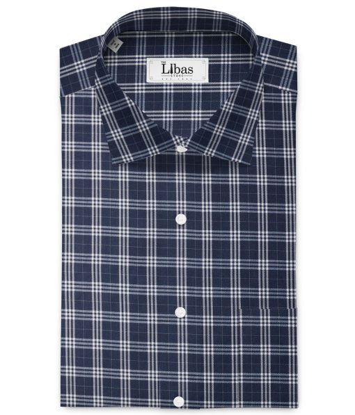 Cotton Fusion Men's Poly Cotton Checks  Unstitched Wrinkle Free Shirting Fabric (Dark Navy Blue)