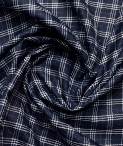 Cotton Fusion Men's Poly Cotton Checks  Unstitched Wrinkle Free Shirting Fabric (Dark Navy Blue)