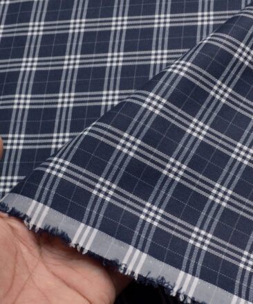 Cotton Fusion Men's Poly Cotton Checks  Unstitched Wrinkle Free Shirting Fabric (Dark Navy Blue)