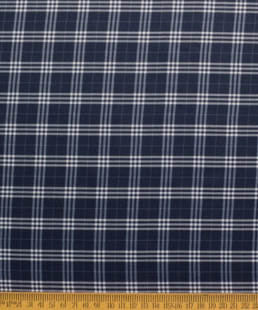 Cotton Fusion Men's Poly Cotton Checks  Unstitched Wrinkle Free Shirting Fabric (Dark Navy Blue)