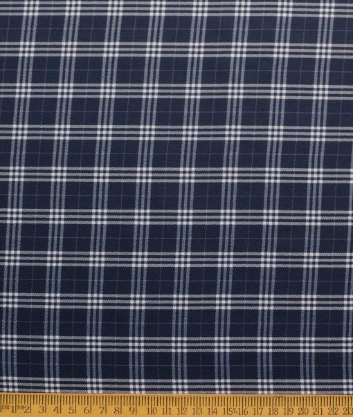 Cotton Fusion Men's Poly Cotton Checks  Unstitched Wrinkle Free Shirting Fabric (Dark Navy Blue)