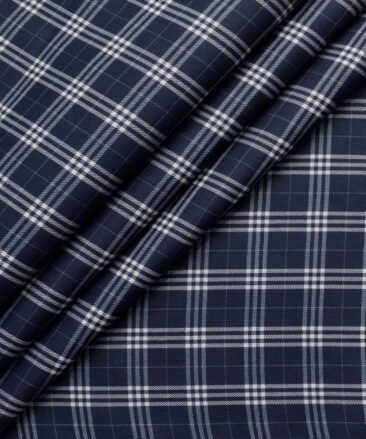 Cotton Fusion Men's Poly Cotton Checks  Unstitched Wrinkle Free Shirting Fabric (Dark Navy Blue)