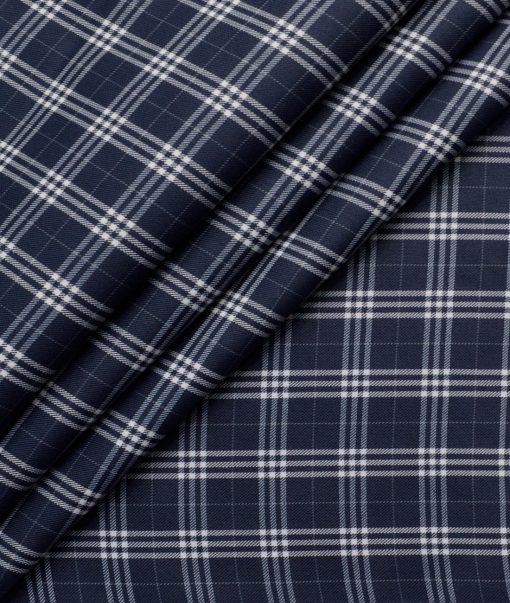 Cotton Fusion Men's Poly Cotton Checks  Unstitched Wrinkle Free Shirting Fabric (Dark Navy Blue)