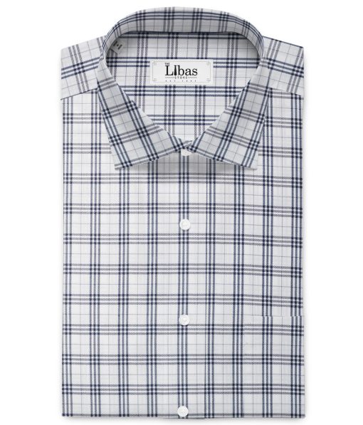 Cotton Fusion Men's Poly Cotton Checks  Unstitched Wrinkle Free Shirting Fabric (White & Blue)