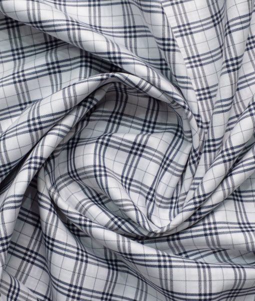 Cotton Fusion Men's Poly Cotton Checks  Unstitched Wrinkle Free Shirting Fabric (White & Blue)