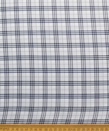 Cotton Fusion Men's Poly Cotton Checks  Unstitched Wrinkle Free Shirting Fabric (White & Blue)