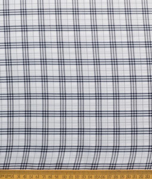 Cotton Fusion Men's Poly Cotton Checks  Unstitched Wrinkle Free Shirting Fabric (White & Blue)