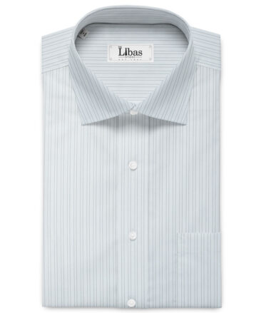 Cotton Fusion Men's Poly Cotton Striped  Unstitched Wrinkle Free Shirting Fabric (Light Teal Blue)