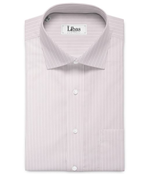 Cotton Fusion Men's Poly Cotton Striped  Unstitched Wrinkle Free Shirting Fabric (Pink)