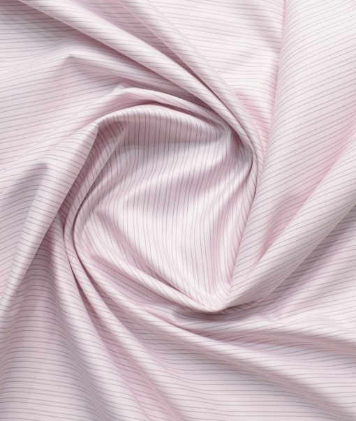 Cotton Fusion Men's Poly Cotton Striped  Unstitched Wrinkle Free Shirting Fabric (Pink)