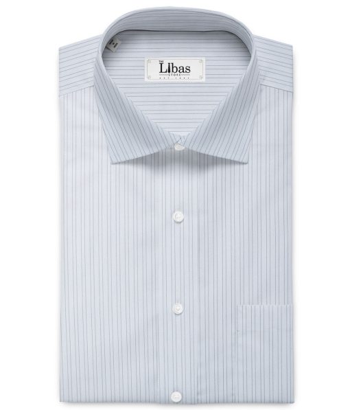 Cotton Fusion Men's Poly Cotton Striped  Unstitched Wrinkle Free Shirting Fabric (Sky Blue)