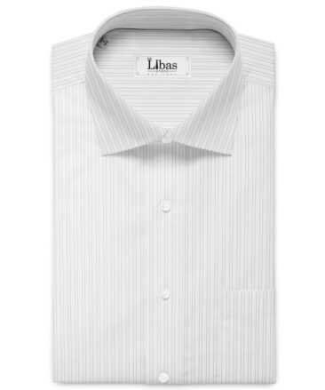 Cotton Fusion Men's Poly Cotton Striped  Unstitched Wrinkle Free Shirting Fabric (White & Grey)