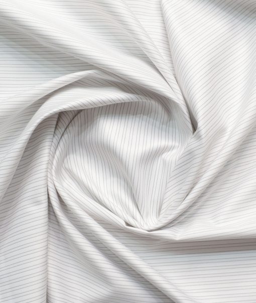 Cotton Fusion Men's Poly Cotton Striped  Unstitched Wrinkle Free Shirting Fabric (White & Grey)