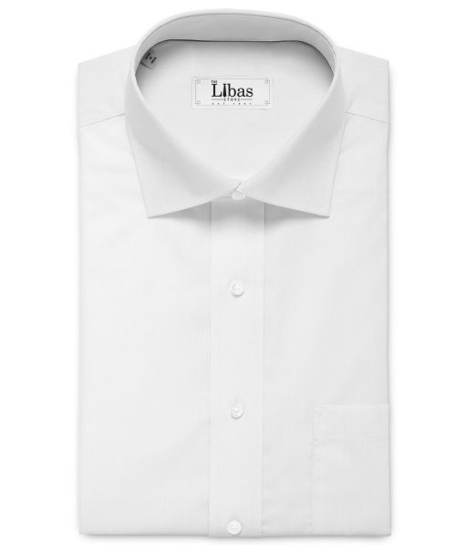 Cotton Fusion Men's Poly Cotton Striped  Unstitched Wrinkle Free Shirting Fabric (White)