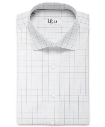 Cotton Fusion Men's Poly Cotton Checks  Unstitched Wrinkle Free Shirting Fabric (White & Blue)