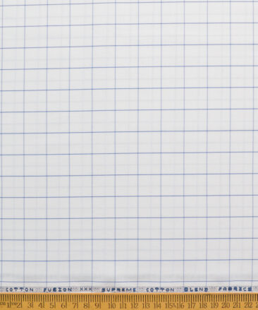 Cotton Fusion Men's Poly Cotton Checks  Unstitched Wrinkle Free Shirting Fabric (White & Blue)