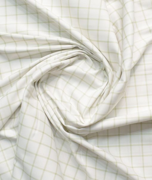 Ferricio Deitlo Men's Poly Cotton Checks  Unstitched Wrinkle Free Shirting Fabric (White & Green)