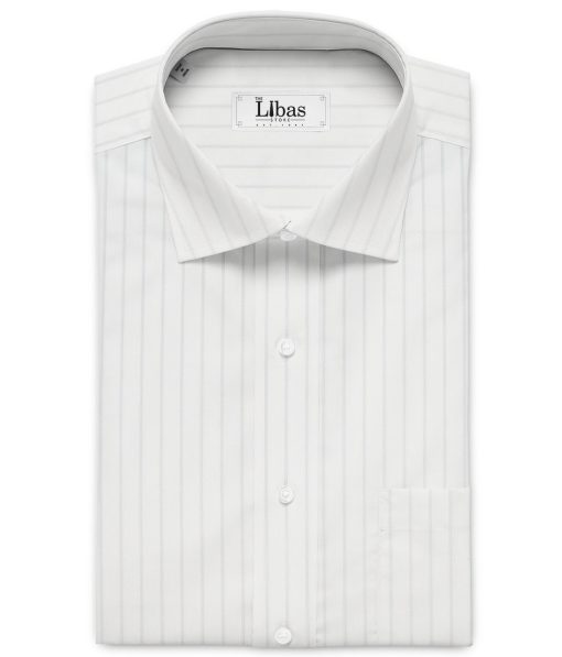 Ferricio Deitlo Men's Poly Cotton Striped  Unstitched Wrinkle Free Shirting Fabric (White & Grey)