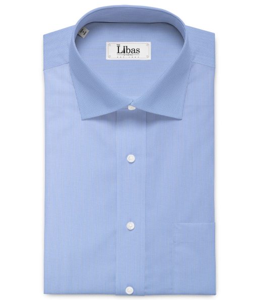 Ferricio Deitlo Men's Poly Cotton Checks  Unstitched Wrinkle Free Shirting Fabric (Sky Blue)