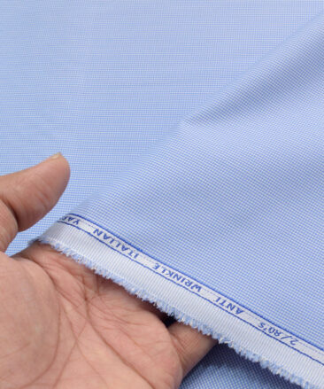 Ferricio Deitlo Men's Poly Cotton Checks  Unstitched Wrinkle Free Shirting Fabric (Sky Blue)