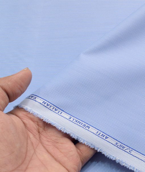 Ferricio Deitlo Men's Poly Cotton Checks  Unstitched Wrinkle Free Shirting Fabric (Sky Blue)