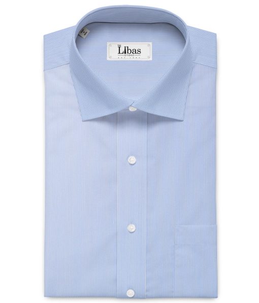 Ferricio Deitlo Men's Poly Cotton Striped  Unstitched Wrinkle Free Shirting Fabric (Sky Blue)