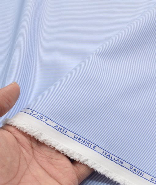 Ferricio Deitlo Men's Poly Cotton Striped  Unstitched Wrinkle Free Shirting Fabric (Sky Blue)