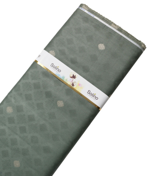 Solino Men's Cotton Lawn Self Design  Unstitched Kurta Fabric (Sage Green)