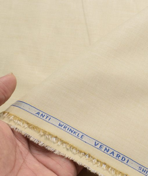 Almonti Men's Poly Cotton Solids  Unstitched Wrinkle Free Shirting Fabric (Beige)