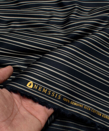 Nemesis Men's  Giza Cotton Striped  Unstitched Shirting Fabric (Dark Navy Blue)