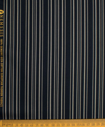 Nemesis Men's  Giza Cotton Striped  Unstitched Shirting Fabric (Dark Navy Blue)