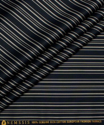 Nemesis Men's  Giza Cotton Striped  Unstitched Shirting Fabric (Dark Navy Blue)