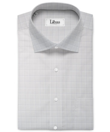 Siyaram's Men's Poly Cotton Checks  Unstitched Wrinkle Free Shirting Fabric (Light Grey)